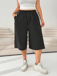 Solflare Pantaloncini casual a vita elastica e ampi a righe, taglia curvy, per San Valentino - nero - Visualizzare 4