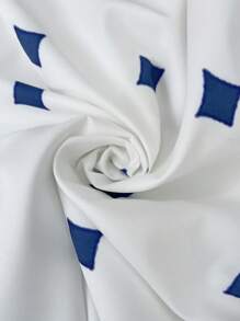 SHEIN Geometric & Blumen Muster Rüschen Saum ärmelloses Umstandskleid für den Urlaub - Blau-Weiß - Übersicht 7