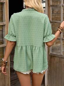 EMERY ROSE Women 3D Cutout V-Neck Puff Sleeve Blouse - Green - View 2