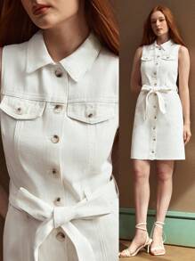 Selenza Vestido camisero mezclilla con diseño de solapa con cinturón