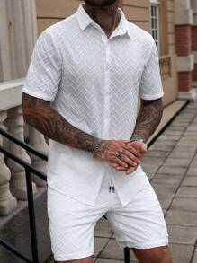 Manfinity Homme Men's Short Sleeve Shirt And Shorts Set, Fashionable Summer Outfit