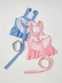 PETSIN Vestido de peto vaquero estilo princesa romántico y casual con diseño de corazón, ligero y transpirable para el verano, popular en Europa y América, adecuado para mascotas - Multicolor - Ver 3