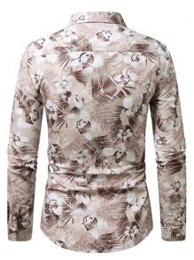 Manfinity Homme Men's Casual Fashion All Over Print Button Down Long Sleeve Shirt - Khaki - View 2