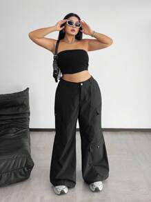 SHEIN PETITE Plus Size Women Fashionable Split Embellished Cargo Pants