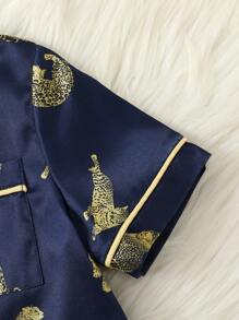 2pcs/Set Toddler Boys' Simple & Fashion Casual Tiger Print Short Sleeve T-Shirt And Shorts Underwear Set