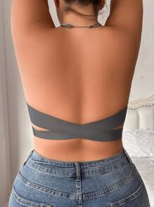 SHEIN Plus Size Women Strapless Criss-Cross Back Hook Closure Wireless Tube Top Camisole Bra - Grey - View 2