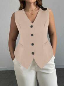 SHEIN Clasi וסט ללא שרוולים עם חזה יחיד לנשים במידות גדולות, בלייזר שחור אלגנטי עם מותן צמוד, אופנתי לעבודה, מסיבה, בגדי עסקים קז'ואל בלייזר חום נשים וסט נשים משובץ הדפס משובץ סגירת כפתורים קדמית בלייזר שרוולים ארוכים אלגנטי בלייזר משובץ בלייזר גדול במיוחד סתיו בד לנשים בגדי עבודה נשים עסקים מקצועיים בגדי עבודה לנשים בגדי משרד נשים - משמש - ראה 5