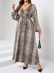 SHEIN Clasi 大码女式动物印花腰带连衣裙，秋季 - 彩色 - 查看 4