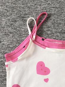 SHEIN Bộ đồ ngủ chống cháy rộng rãi họa tiết trái tim và chấm bi mùa hè 4 món cho bé gái tuổi mới lớn - Màu Hồng Tươi - Xem 4