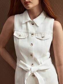 Selenza Vestido camisero mezclilla con diseño de solapa con cinturón