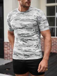 Manfinity VCAY 男士针织休闲日常年轻宽松短袖迷彩T恤 - 灰色 - 查看 4