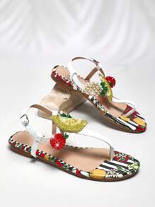 SHUZIA Sandalias tipo tanga para mujer con adornos de frutas - Multicolor - Ver 3