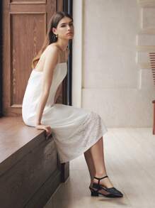 Chiquease Women's Minimalist Satin Lace Patchwork Camisole Dress For Summer, Suitable For Graduation Party, Dinner, Cocktail