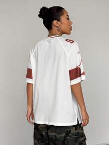 StreetHx Women's Numeric Print Short Sleeve Mesh Colorblock Loose Fit Sports T-Shirt, Spring/Summer Graphic Tees Women Tops - Multicolor - View 2