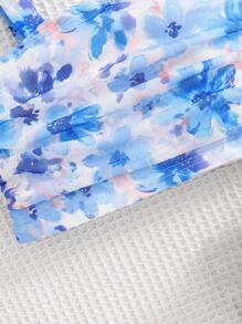 SHEIN Young Girl Fashionable Ditsy Floral Chiffon Tank Top, Vacation Style - Blue - View 3