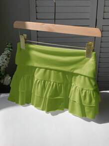 Comfortcana Chân váy xếp ly xếp lớp lưng gập trơn - Màu xanh chanh - Xem 3