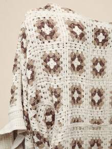 EASEVO Plus Size Men's Loose Turn-Down Collar Graphic Print 3/4 Sleeve Cardigan Going Out Drop Shoulder Casual Cardigan, For Husband, Boyfriend Gifts, For Fall Winter