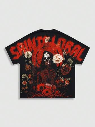 Street Life Herren Streetstyle T-Shirt mit Fledermaus Flügel Muster, lässige Alltagskleidung