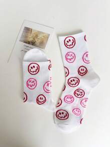 Maryam Alam 女士粉色笑脸图案中筒袜，夏季