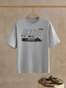 Manfinity VCAY 男士时尚休闲赛车印花短袖T恤 - 灰色 - 查看 4