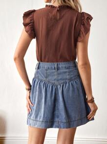 EMERY ROSE Women's Plain Front Button Casual Versatile Denim Mini Skirt