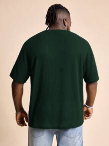EASEVO Camiseta de cuello redondo de punto negro casual de talla grande para hombre, adecuada para el verano