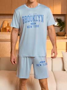 Manfinity Underwear&Sleepwear Basics Juego de pijama cómodo y suave para hombres, ropa de estar en casa