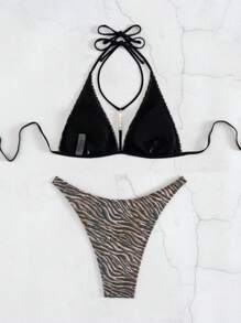 Swim SXY 2pcs Set European Style Women Sexy Textured Fabric Spaghetti Strap Backless Triangle Bikini Swimwear Set For Summer Beach Vacation