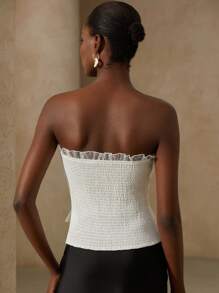 GENKIRA Elegante top corto de camisola con volantes en el frente y botones, de tela de gasa estriada y texturizada, versátil para la oficina, uso casual y temporada de bodas - Blanco - Ver 2