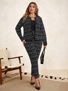 SHEIN Clasi Bộ 2 món/Bộ đồ vest dài tay in họa tiết kẻ caro cỡ lớn và quần dài mặc thường ngày - Nhiều màu - Xem 4