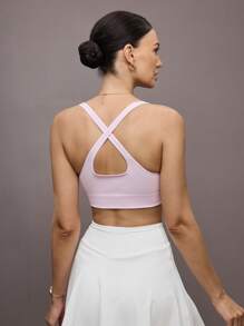 Activina Activina Top deportivo corto de unicolor, con espalda descubierta y espalda de tirantes (sin costuras), para verano