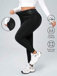 Flexra Pantalones vaqueros entallados de unicolor para mujer de talla grande, de moda para el verano