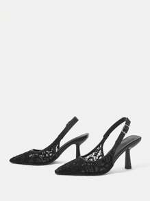 CUCCOO HITCHD Damskie szpilki ze szpiczastym noskiem, koronkowa siateczka, czarne buty ślubne, eleganckie oddychające damskie czółenka na wysokim obcasie - Czarne - Zobacz 7