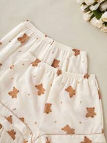 SHEIN 3件套可爱熊、星星和月亮印花女士睡衣套装 - 杏色 - 查看 5