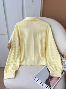 SHEIN LUNE Camisa de manga larga con textura de encaje y unicolor casual para mujer, adecuada para vacaciones, uso diario, protección solar, verano, aeropuerto, vacaciones de verano, playa, salidas, tops de verano lindos, festivales, color amarillo mantequilla, tops para salir - Amarillo - Ver 7