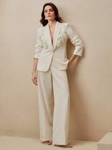 Anewsta 时尚优雅针织 3D 花朵图案女式西装裤和西装外套套装，适合办公室和休闲穿着