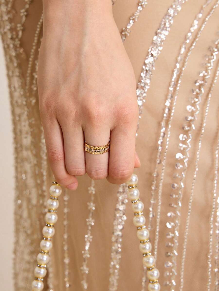 MOTF PREMIUM Anillo ajustable con forma de hoja enchapado en oro de 18 quilates, estilo natural elegante - Amarillo Oro - Ver 1