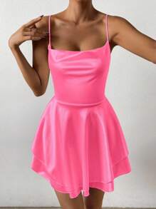 Glamine 女士褶皱吊带连衣裙 酒红色迷你短款女装