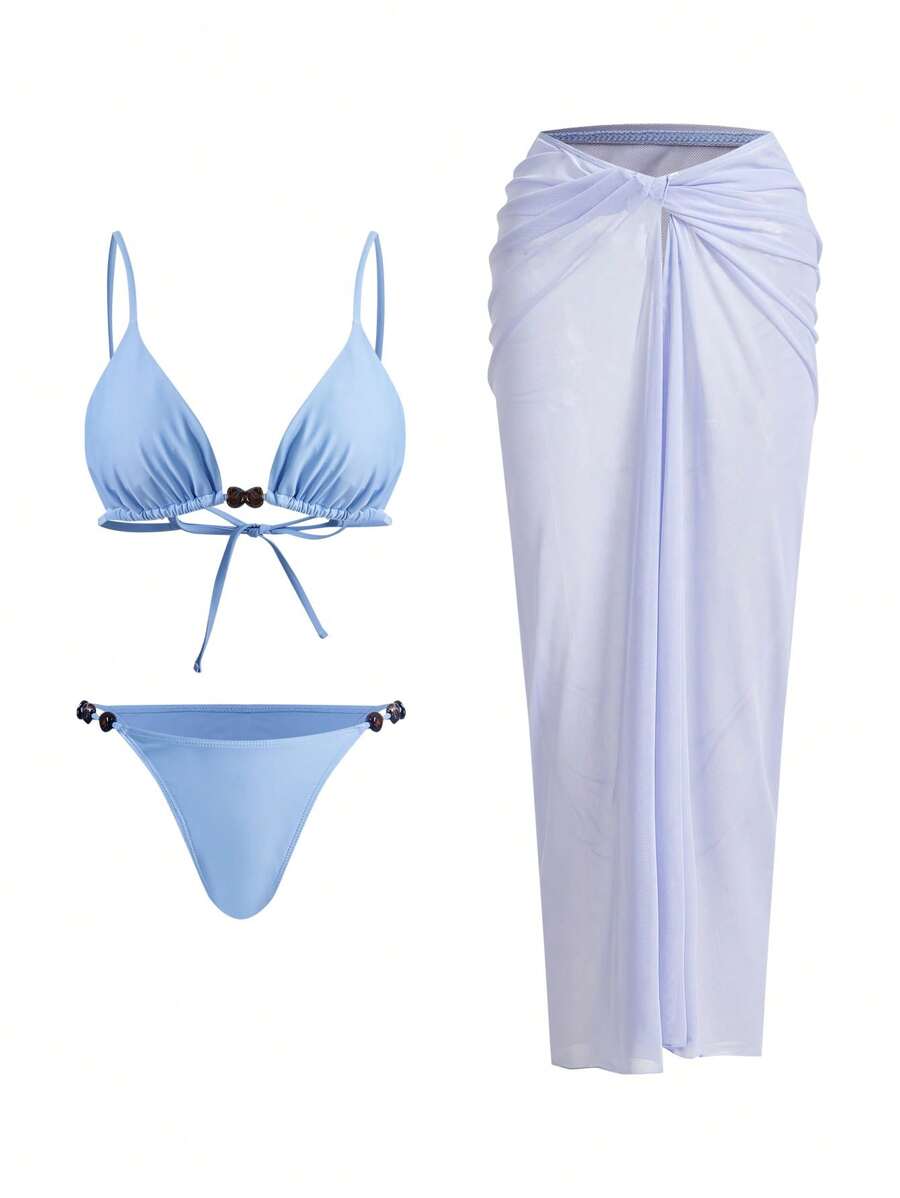 Swim Oasis 女士纯色比基尼套装和裙子，适合海滩度假