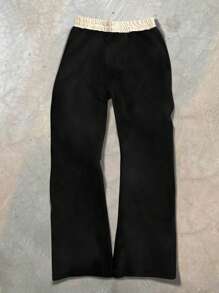 Manfinity Roghcode Men's Loose Fit Cross Printed Drawstring Waist Sweatpants, Sports Academy INS Gray Micro-Flare Sweatpants, Featuring New York Letters And A Lucky Number23 Embroidery. These Sweatpants Blend Style And Comfort, Making Them Perfect For Casual Outings And Athletic Activities, Fall And Winter Jersey, For Rave - Black - View 5