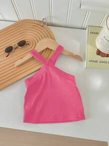 SHEIN 2pcs/Pack Young Girl Cold-Shoulder Ribbed Form-Fitting Camisole, Multi-Pack Basic Tank Tops - Mauve Purple - View 5