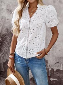 EMERY ROSE Damen Bluse Sommer Tops Damen Sommer Kleidung Ausgehen Tops Damen Landkonzert Büros für Damen Lehrer für Damen Elegant für Damen - Weiss - Übersicht 3