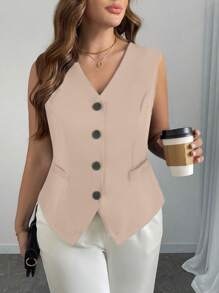 SHEIN Clasi וסט ללא שרוולים עם חזה יחיד לנשים במידות גדולות, בלייזר שחור אלגנטי עם מותן צמוד, אופנתי לעבודה, מסיבה, בגדי עסקים קז'ואל בלייזר חום נשים וסט נשים משובץ הדפס משובץ סגירת כפתורים קדמית בלייזר שרוולים ארוכים אלגנטי בלייזר משובץ בלייזר גדול במיוחד סתיו בד לנשים בגדי עבודה נשים עסקים מקצועיים בגדי עבודה לנשים בגדי משרד נשים - משמש - ראה 6