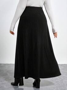 SHEIN Clasi Women's A-Line Flared Skirt In Black, Plus Size, Autumn - Black - View 2