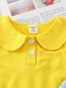 SHEIN 女婴翻领镂空上衣和破洞印花长裤两件套 - 黃色 - 查看 5