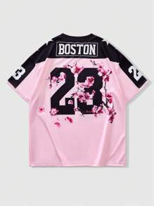 ROMWE MEN Men's Preppy Slogan Number Graphic Short Sleeve T-Shirt