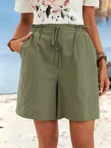 EMERY ROSE 大码女式纯色腰带口袋休闲短裤，度假，女式西部装，乡村音乐会，夏季西部装，夏威夷