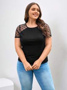 SHEIN Clasi Camiseta de manga raglán con malla y contraste en forma de corazón, de verano
