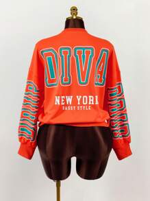 Amplova Women Burnt Orange Graphic Print Long Sleeve Crew Neck Sweatshirt,Autumn Streetwear School Casual & Sports Graduation Back-To-School Teacher For Fall - Burnt Orange - View 2