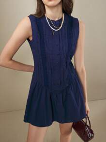 Muvela 女士纯色褶皱单排扣无袖迷你连衣裙，女士夏装，女士度假装
